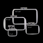 Durkee embroidery hoops power pack; four metal hoops in sizes 9.5x14, 8x12, 5x7 and 4x4.