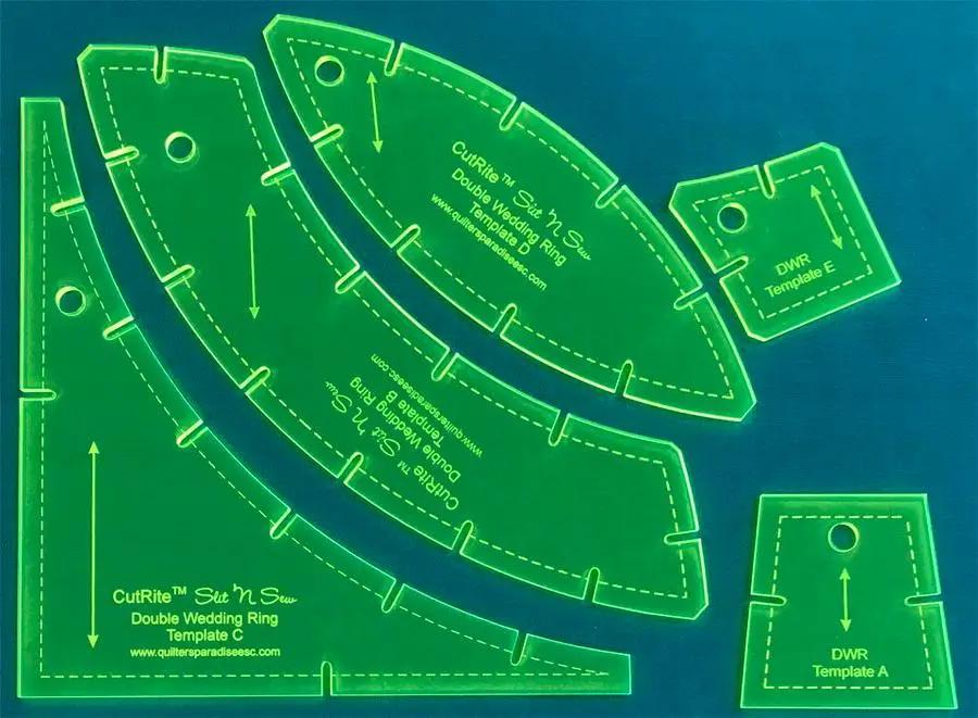 Quilters Paradise CutRite Double Wedding Ring Template Set with neon green translucent quilting templates.