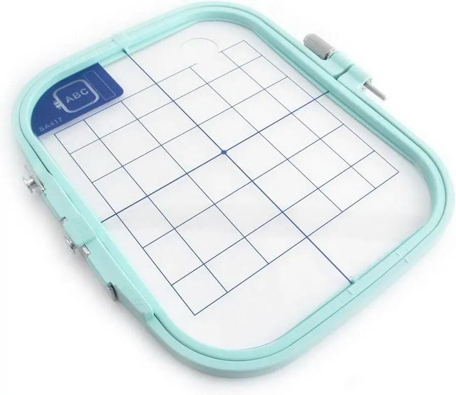 Sew Tech embroidery hoop 110mm x 110mm, turquoise square frame with grid interior (SA417)