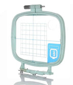 Sew Tech 70mm x 70mm embroidery hoop, turquoise frame with blue ABC label