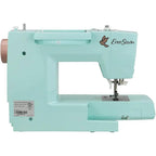 EverSewn Sparrow 30S sewing machine in turquoise with included extension table.