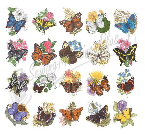 Dakota Collectibles Butterflies embroidery designs set with 20 colorful butterfly motifs