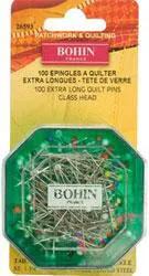 Bohin glasshead quilting pins, 100 ct, assorted colors in green plastic case