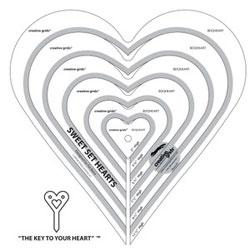 CGR Creative Grids Sweet Set Concentric Hearts 6 Pcs, From 1.75" to 1.5" High Template BDQHEART - Sewingmachinesplus.com