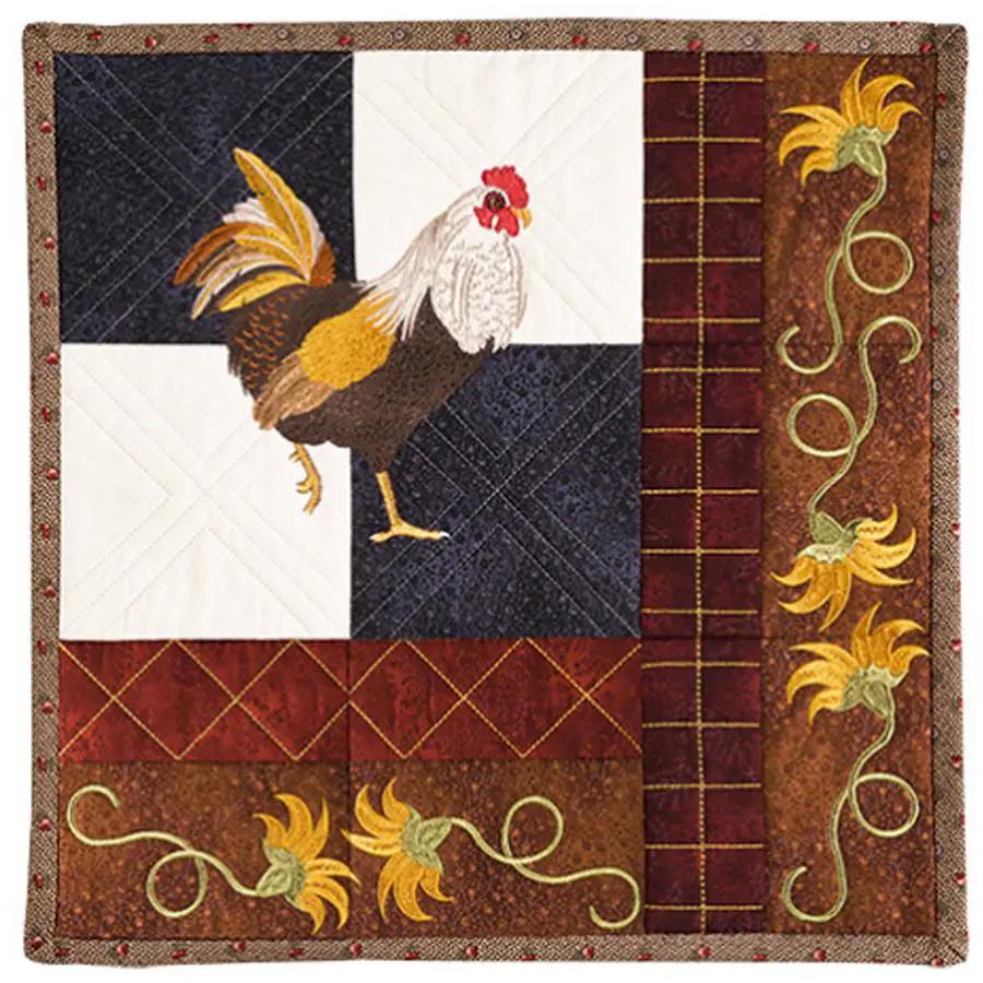 Anita Goodesign Roosters Design Pack 157AGHD embroidery design software featuring a rooster motif on quilt-style blocks