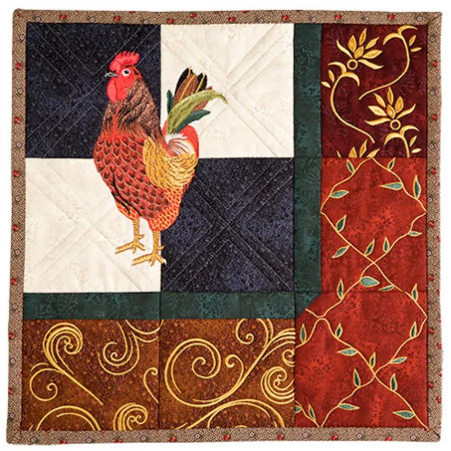 Anita Goodesign Roosters Design Pack 157AGHD embroidery design, multicolor rooster on patchwork quilt block