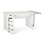 Arrow White Ginger Sewing Cabinet 62020; white sewing desk with multiple side drawers and extended work surface.