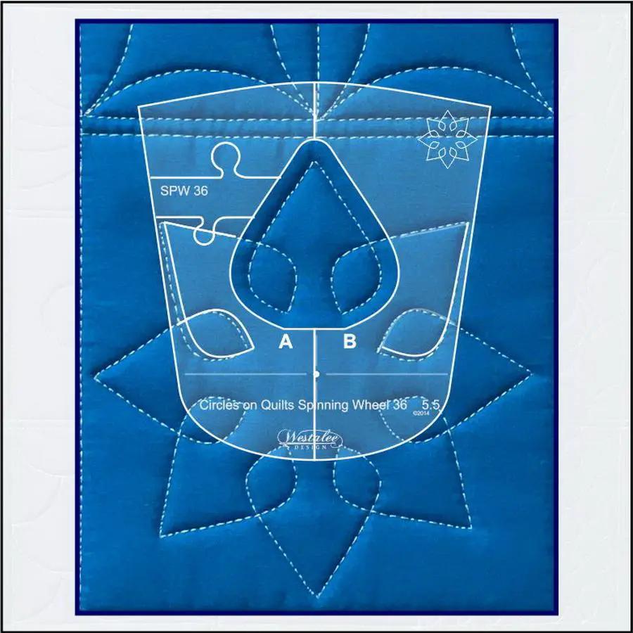 Ruler Work Kit from Sew Steady with Westalee design; blue quilting template overlay on fabric.