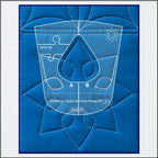 Ruler Work Kit from Sew Steady with Westalee design; blue quilting template overlay on fabric.