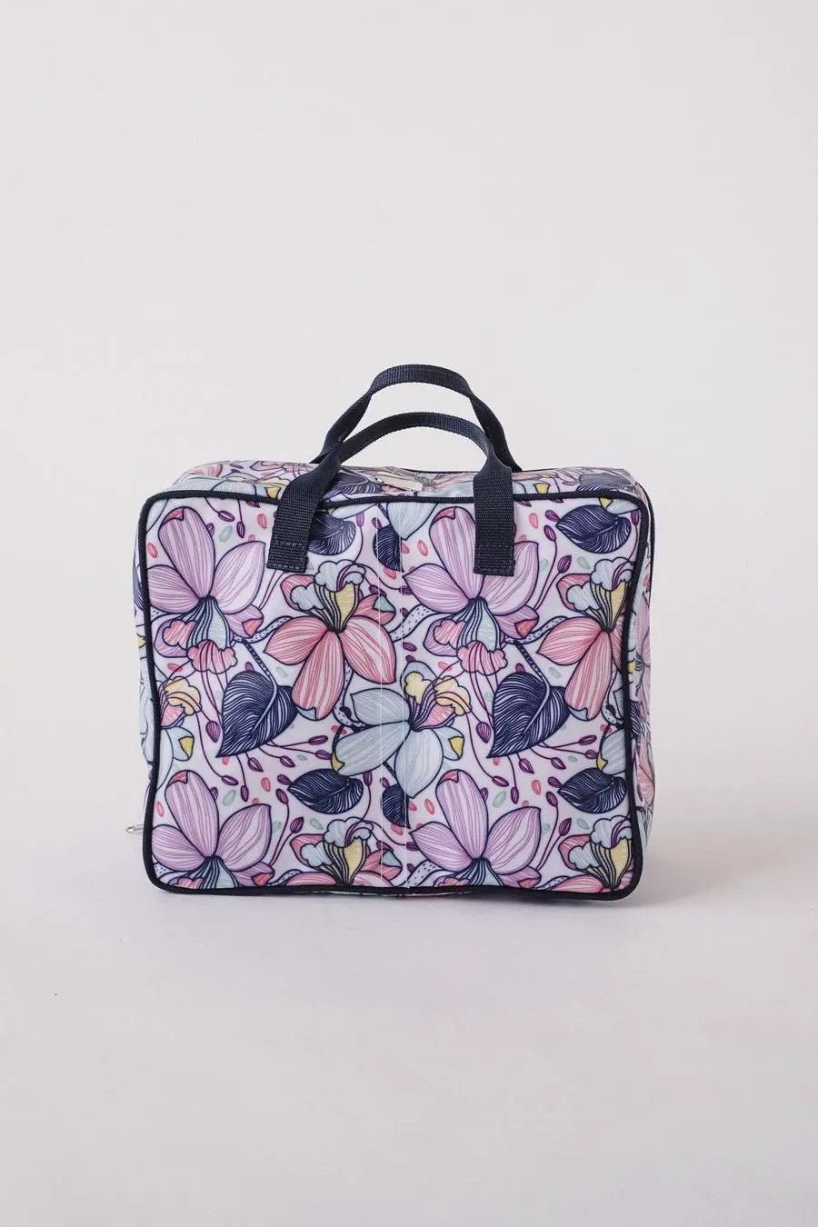Bluefig Quilter Deluxe Combo bag Maisy floral pattern with navy handles