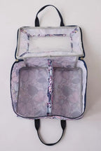 Bluefig Quilter Deluxe Combo 19in wheeled bag set with navy exterior and floral interior, multiple compartments