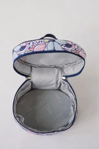 Bluefig Quilter Deluxe Maisy bag set: floral round carry bag with gray lining and zipper closure
