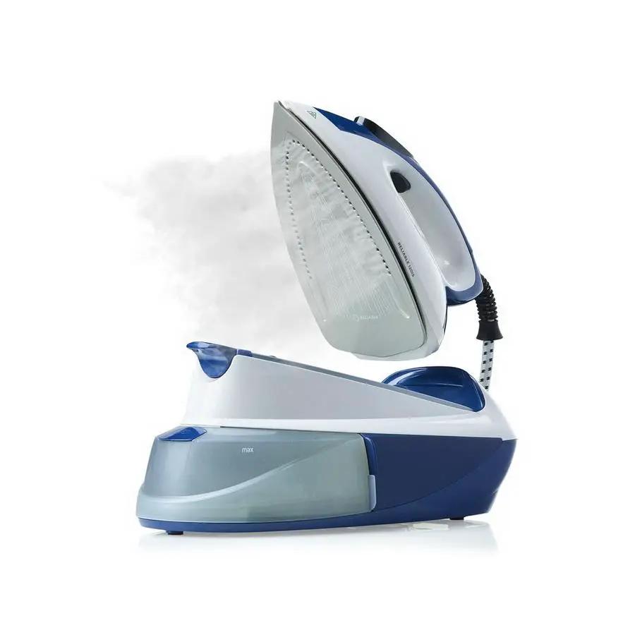 Reliable Maven 120IS ironing system with blue-gray base and iron perched above