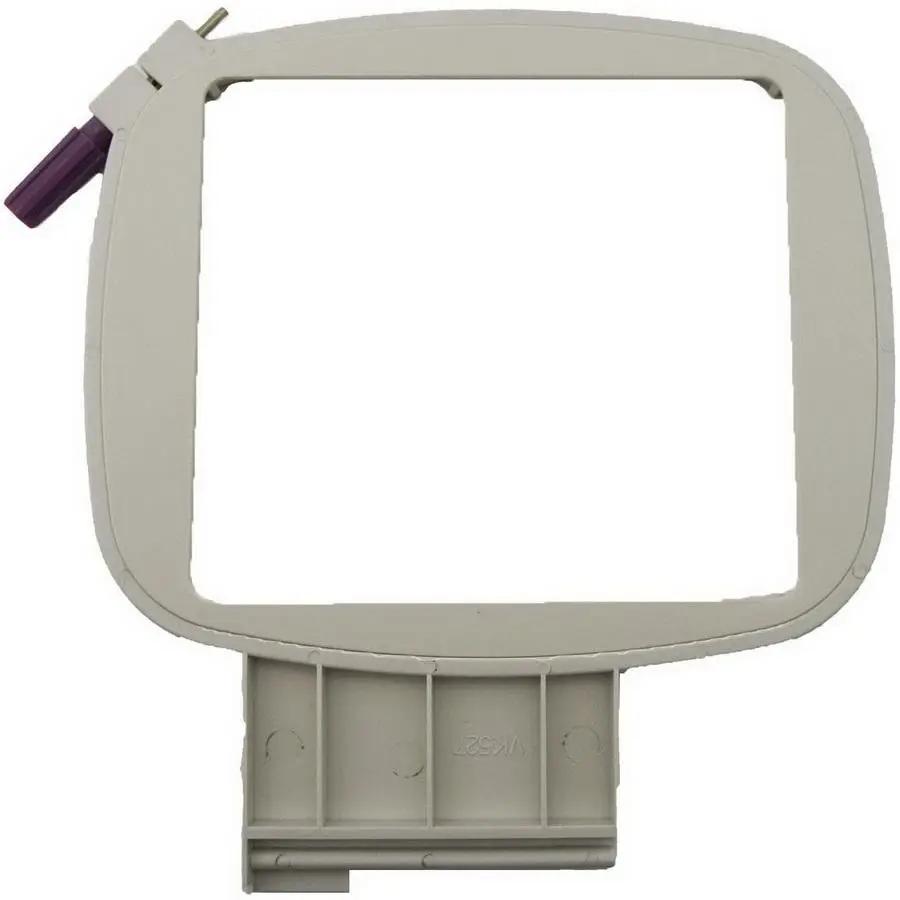 Sew Tech 100mm x 100mm embroidery hoop, grey plastic frame with purple tension knob