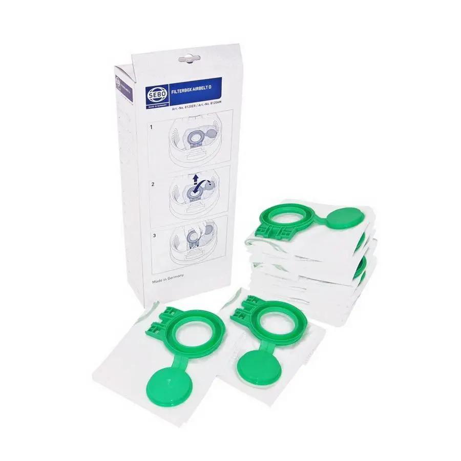 SEBO filter bag box for Airbelt D series machines; white bags with green caps (5)