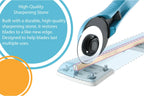 Grace TrueCut Sharpener, blue rotary cutter with black sharpening wheel by Grace Company.