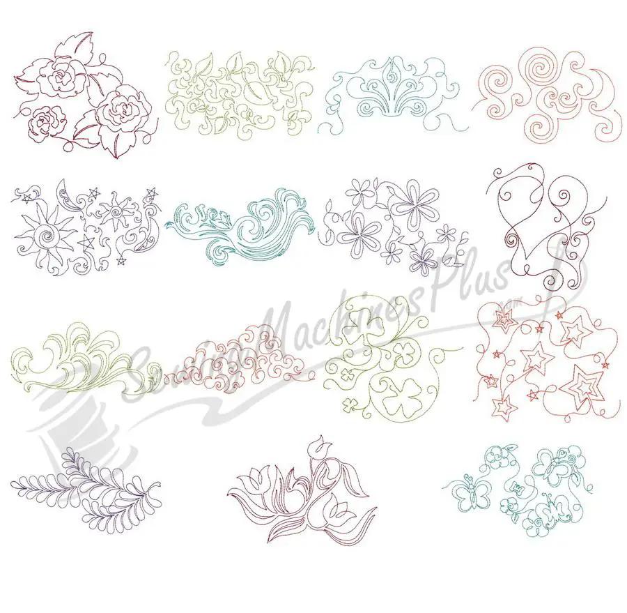Dakota Collectibles Quilt Stitch Patterns Embroidery Designs 970400 multicolor floral and swirl embroidery motifs.