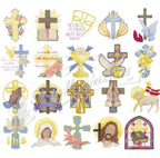 Embroidery design set by Dakota Collectibles, Expressions of Christianity, 25 colorful religious icons.
