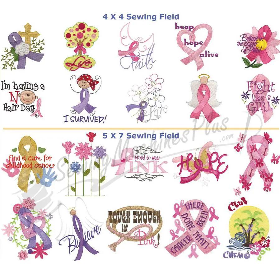 Dakota Collectibles embroidery design set Big Ribbons of Hope 970419, 20 pink ribbon designs for 4x4 and 5x7 sewing fields