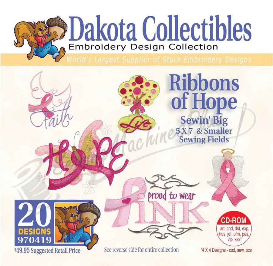 Dakota Collectibles embroidery design software CD-ROM for Big Ribbons of Hope with 20 pink ribbon designs