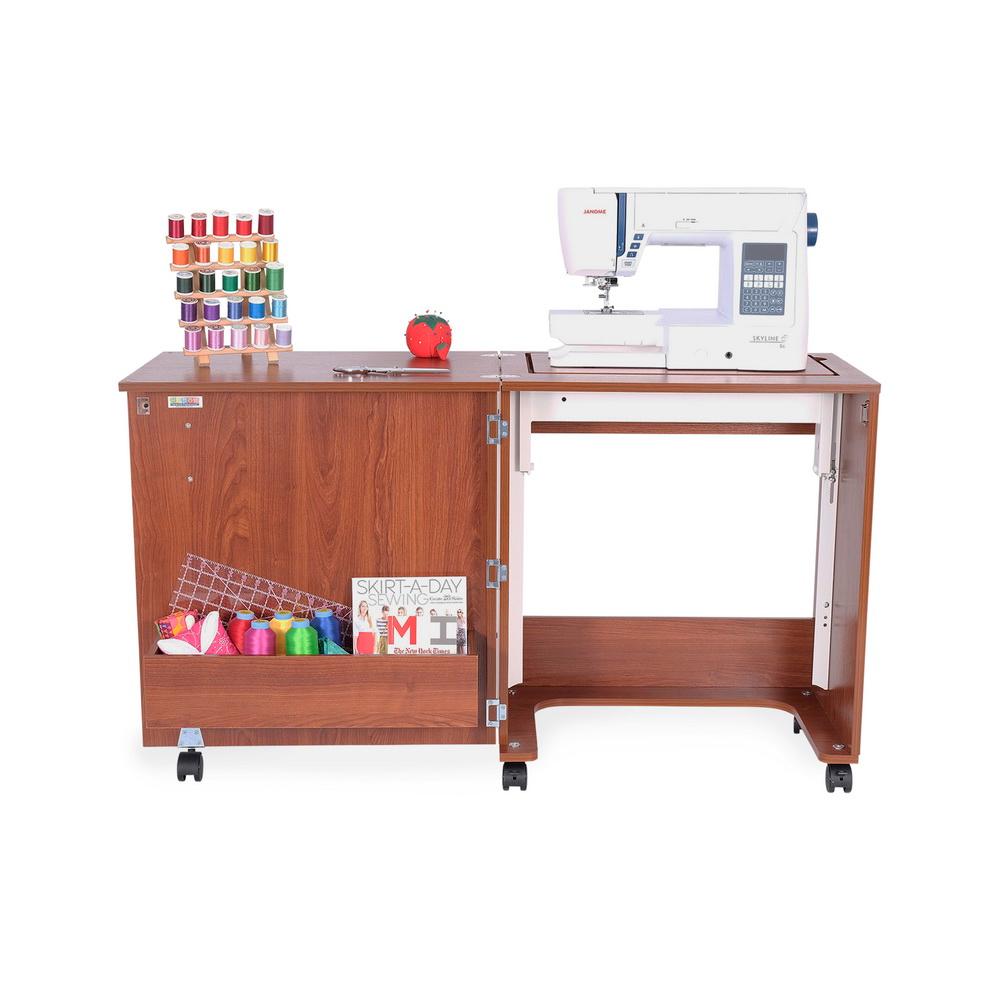 Arrow 105 Judy Sewing and Craft Table with Storage and Adjustable 3 - Position Lift - Teak - Sewingmachinesplus.com