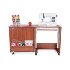 Arrow 105 Judy Sewing and Craft Table with Storage and Adjustable 3 - Position Lift - Teak - Sewingmachinesplus.com