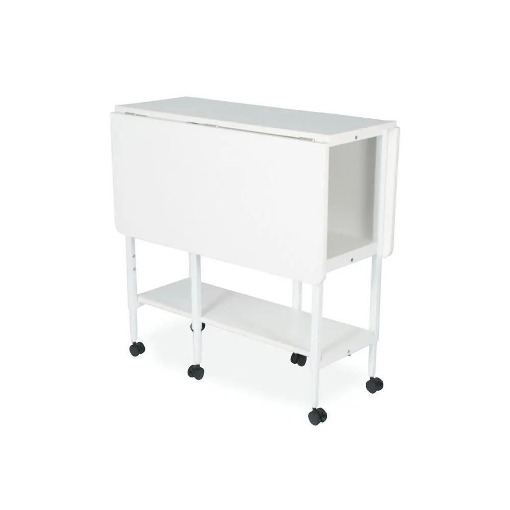 Arrow White Dixie adjustable cutting table on casters with lower shelf.