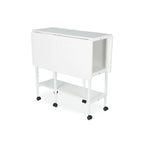 Arrow White Dixie adjustable cutting table on casters with lower shelf.