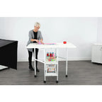 Arrow White Dixie Adjustable Cutting Table on wheels with lower shelf storage