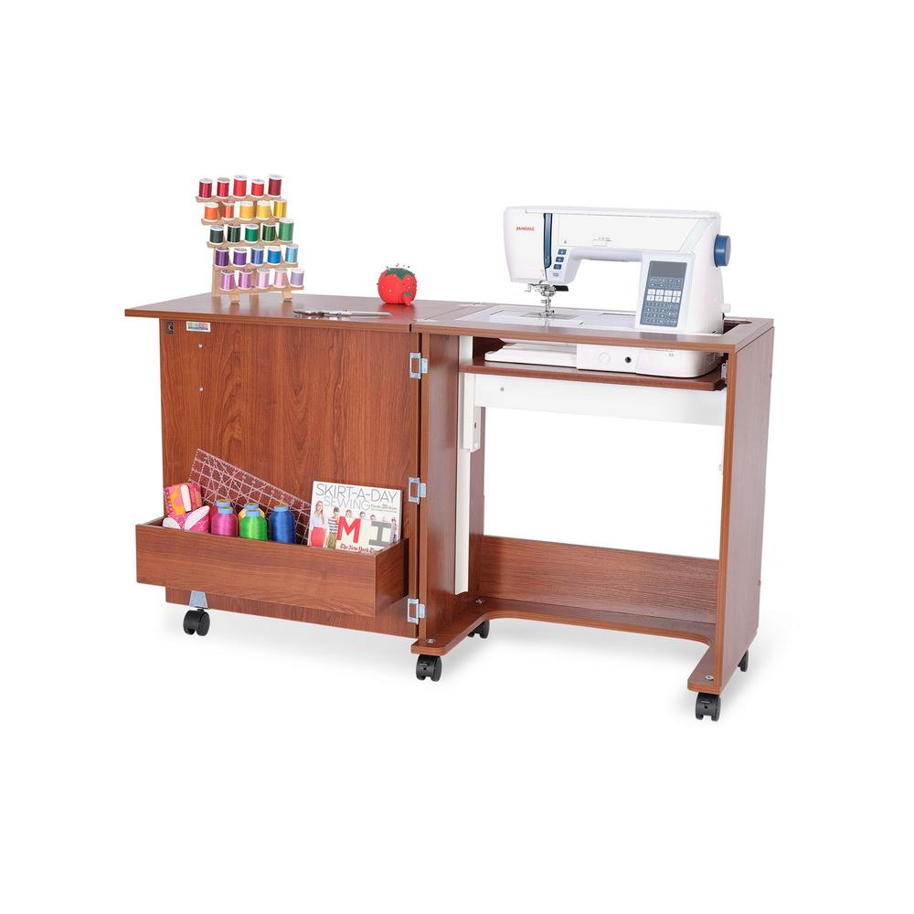 Arrow 105 Judy Sewing and Craft Table with Storage and Adjustable 3 - Position Lift - Teak - Sewingmachinesplus.com