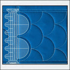 Ruler Work Kit from Sew Steady, blue Westalee quilting ruler with curved arc patterns and grid lines.