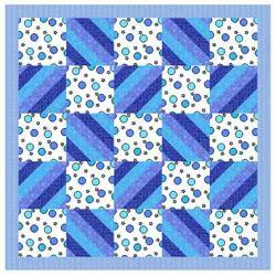 Holiday Pocket Quilt quilt top with blue striped and polka dot blocks in a checkerboard layout, blue border