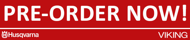 Pre Order Now Banner with Husqvarna and Viking Logo