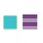 Sizzix Bigz XL 25in Folded Fringe die, two samples: teal square with yellow border and purple fringe strips