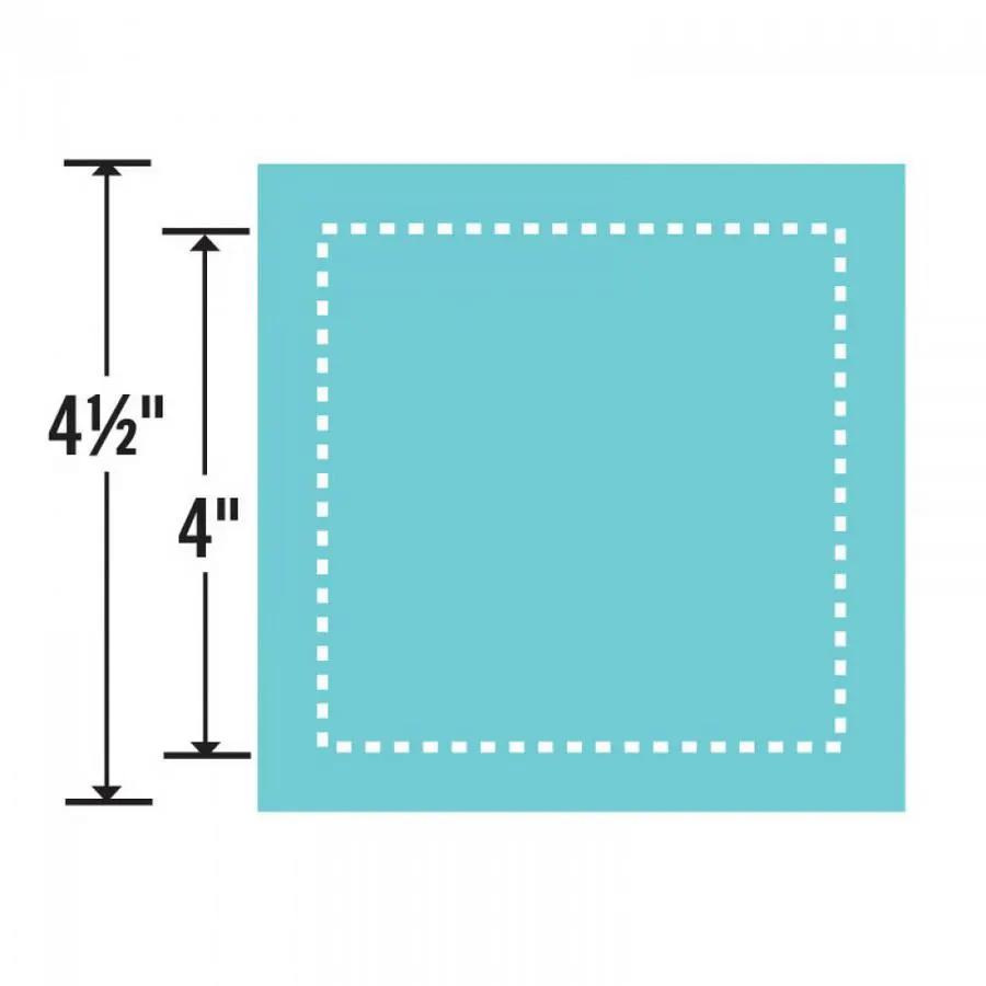 Sizzix Bigz Die Square, 4-inch finished size; teal cutting die with dashed inner cut outline, 4 1/2-inch unfinished