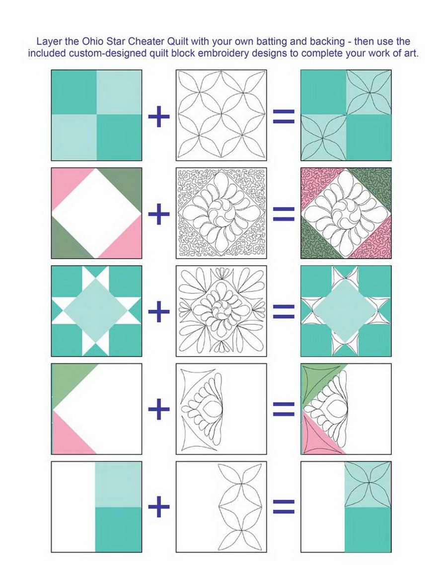 DIME - Ohio Star Cheater Quilt With Designs