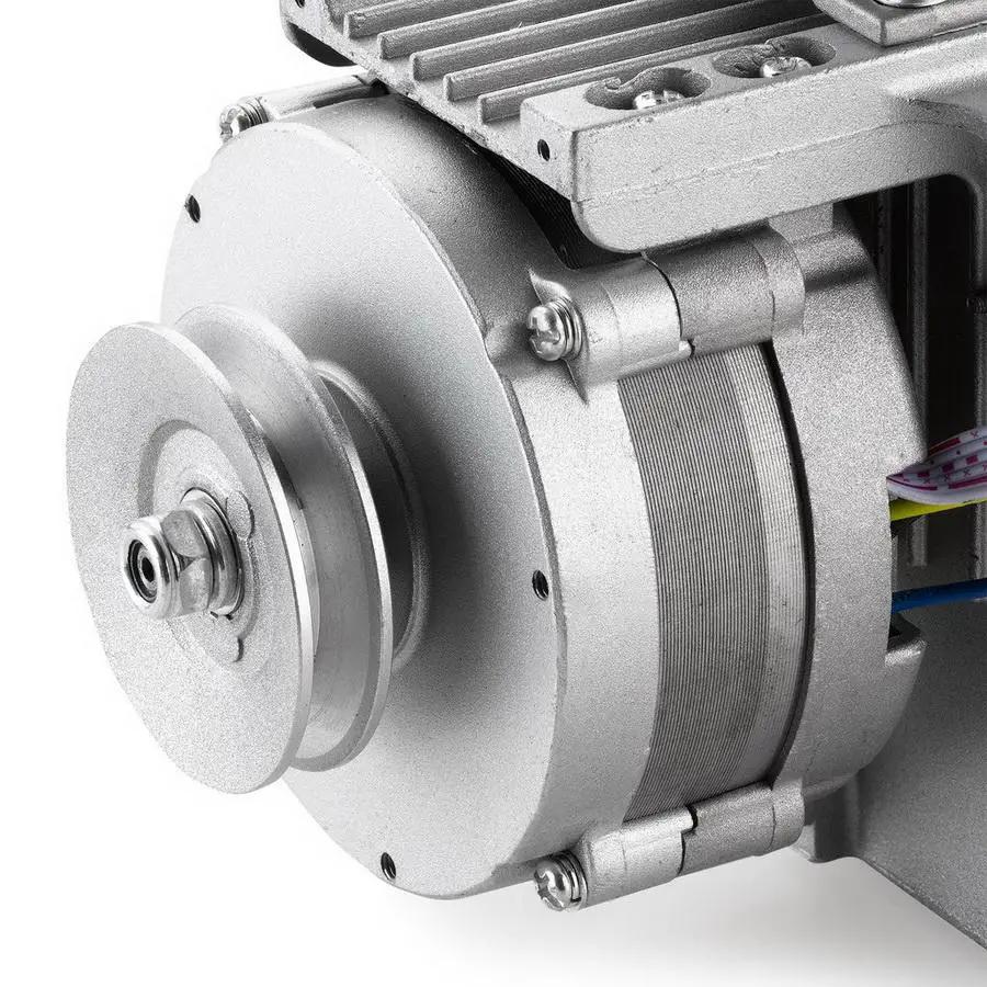 Reliable SewQuiet 6050SM 220V servo motor; close-up of metallic silver housing and drive shaft.