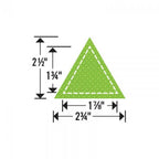 Sizzix Bigz Die Triangles, Equilateral, green triangle with dashed inner outline, measures 2 1/2 in high by 2 3/4 in wide