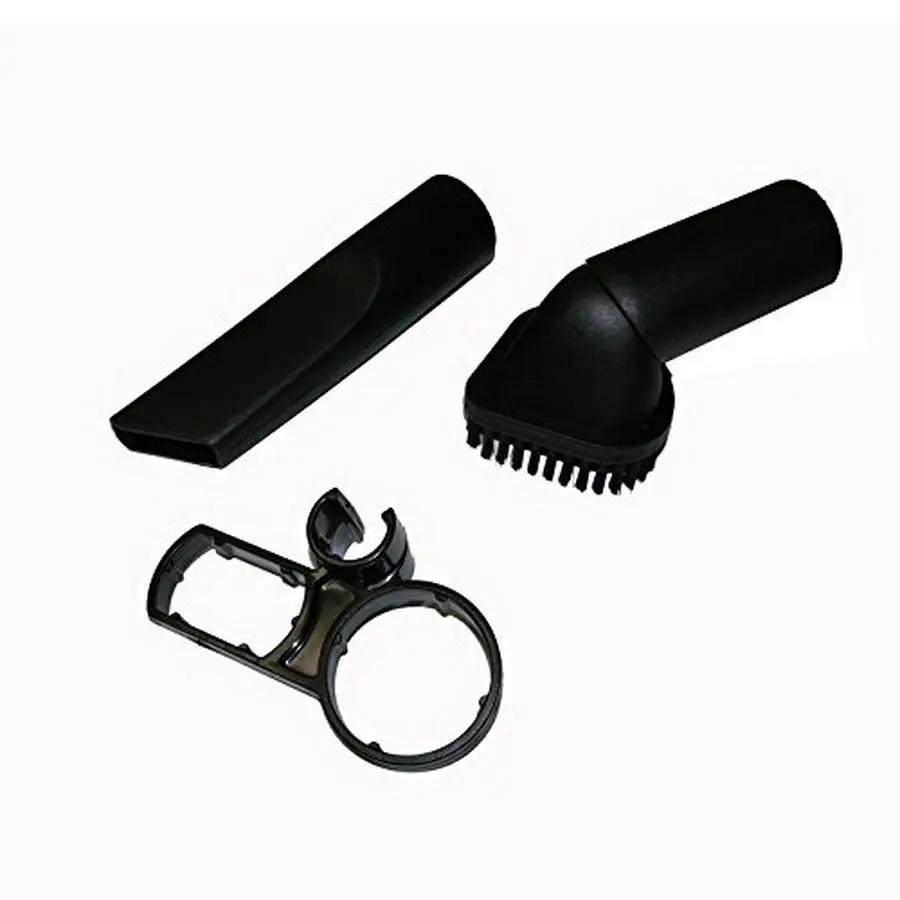 Dust Care 2 in 1 Corded Stick Vacuum attachments: black brush head, slim wand, and circular mounting bracket