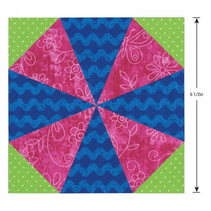 Sizzix Bigz L Kaleidoscope Die, 6.5 inch assembled; pink, blue and lime-green kaleidoscope pattern