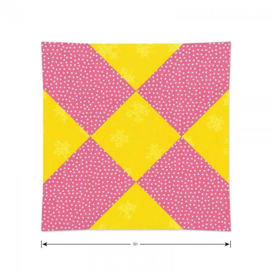 Sizzix Bigz XL Die Rocking the House quilt block pattern in pink and yellow with polka dots, 8in square