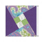 Sizzix Bigz L Die Square Dance 7in assembled cutting die; purple textured backdrop with patchwork diagonal strips