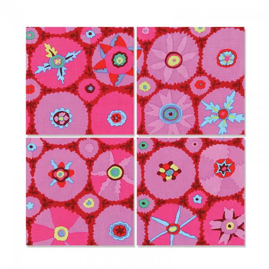 Sizzix Bigz Die Squares, 1 inch finished; four pink floral quilt-square panels