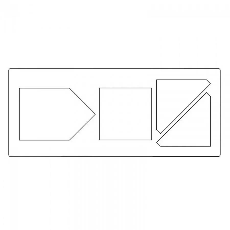 Sizzix Bigz XL Die Rocking the House plate with three outlined shapes: tag, square, and diagonal-split square.