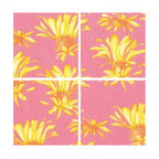 Sizzix Bigz L Die Squares; four pink fabric squares with yellow floral pattern