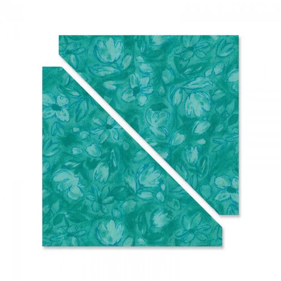 Sizzix Bigz Die Half-Square Triangles teal floral assembled square 3.5in diagonal cut