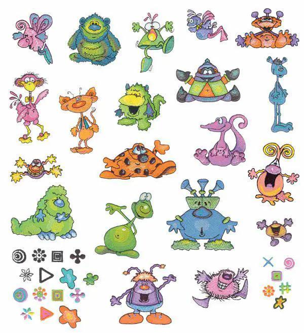 Embroidery designs: Floriani Annie Lang Collection 2 Monsters, dozens of colorful cartoon monster characters