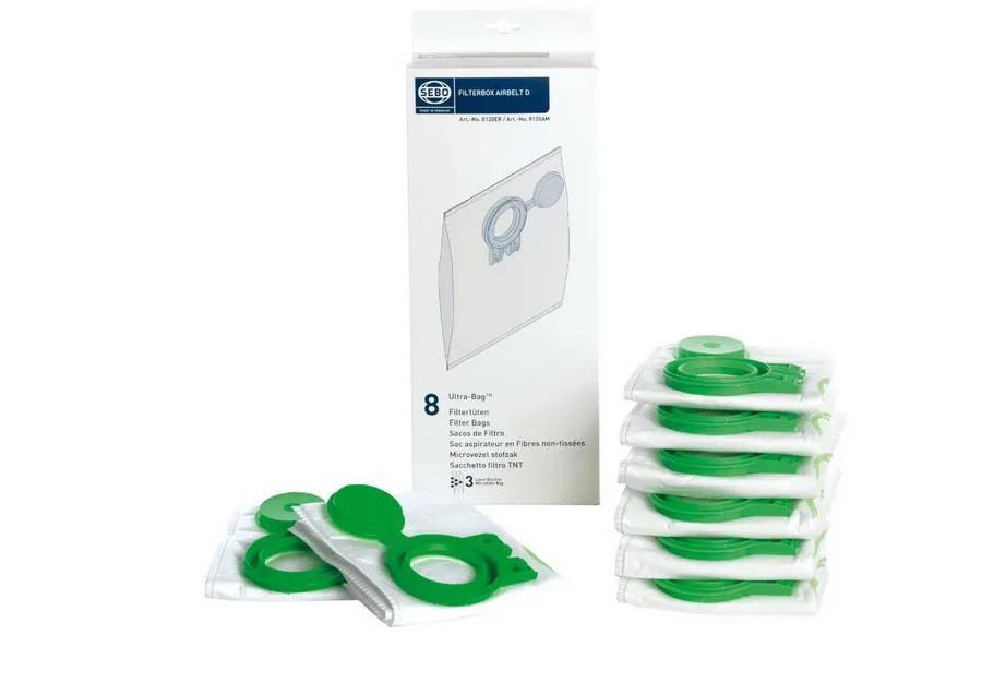 SEBO filter bag box for Airbelt D Series; eight green filter bags included