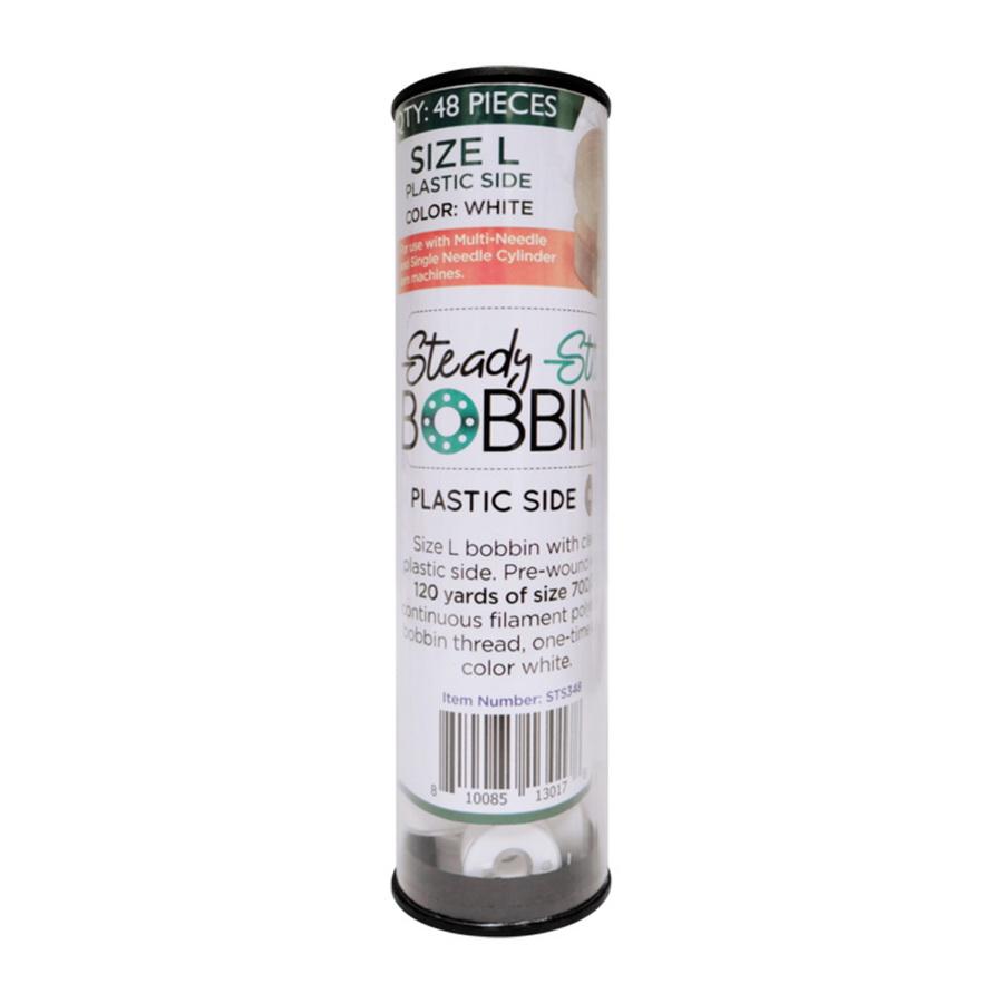 Steady Stitch Bobbins Plastic Sides Style L White 48pcs/tube - Sewingmachinesplus.com