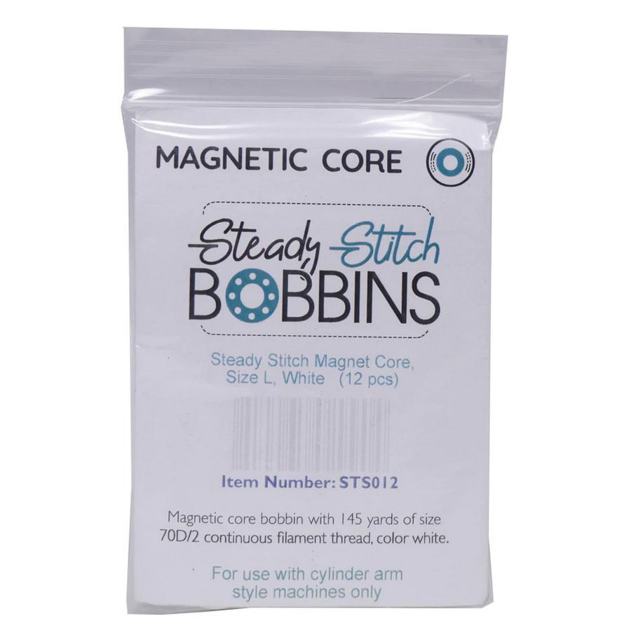 Steady Stitch Style L Magnetic Paper Sides Polyester Prewound Bobbins (12/bag) - Sewingmachinesplus.com